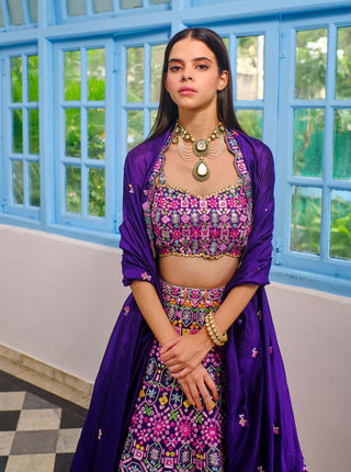 Aneesh Agarwaal-Purple Geometric Lehenga Set-INDIASPOPUP.COM