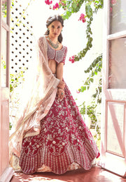 Mishru-Plum Embroidered Lehenga Set With Dupatta-INDIASPOPUP.COM