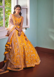 Mishru-Yellow Embroidered Lehenga Set With Dupatta-INDIASPOPUP.COM
