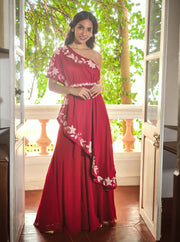Mishru-Hot Pink Crop Top With Lehenga Skirt-INDIASPOPUP.COM