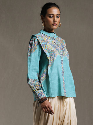Ritu Kumar-Mint Blue Paisley Shirt-INDIASPOPUP.COM