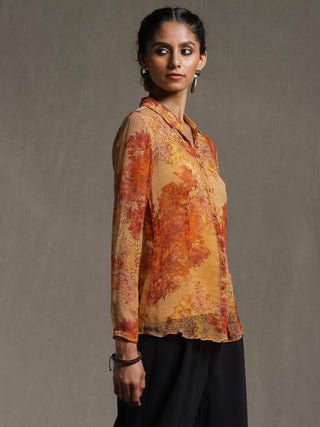 Ritu Kumar-Mustard Printed Shirt-INDIASPOPUP.COM