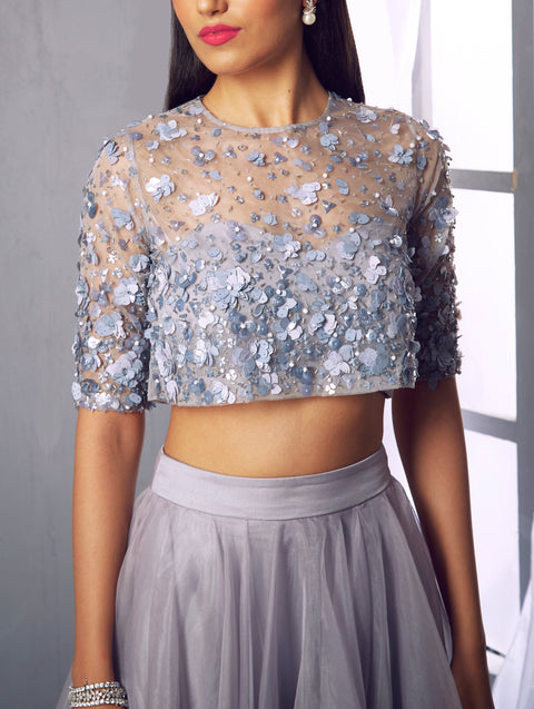 Shloka Khialani-Lilac Grey Crop Top With Bralet & Skirt-INDIASPOPUP.COM