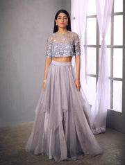 Shloka Khialani-Lilac Grey Crop Top With Bralet & Skirt-INDIASPOPUP.COM
