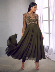 Shloka Khialani-Olive Green Embellished Anarkali With Pants-INDIASPOPUP.COM