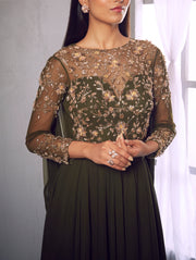 Shloka Khialani-Olive Green Embellished Anarkali With Pants-INDIASPOPUP.COM