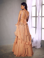 Shloka Khialani-Beige Embroidered Gown With Dupatta-INDIASPOPUP.COM