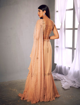 Shloka Khialani-Beige Blouse With Lehenga & Dupatta-INDIASPOPUP.COM