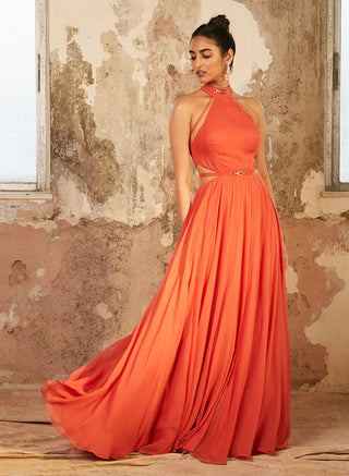 Shloka Khialani-Anna Orange Cut Out Gown-INDIASPOPUP.COM
