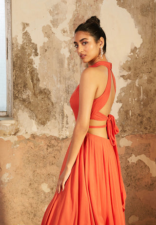 Shloka Khialani-Anna Orange Cut Out Gown-INDIASPOPUP.COM