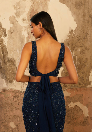 Shloka Khialani-Ezra Blue Embellished Crop With Ruffled Skirt-INDIASPOPUP.COM