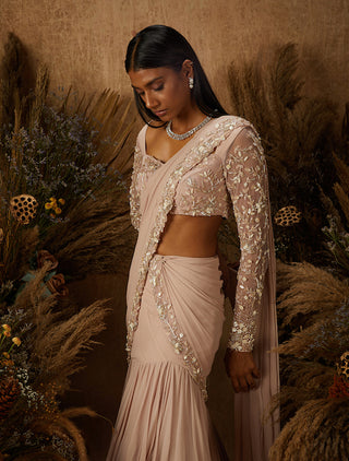 Shloka Khialani-Dusty Pink Embellished Saree Set-INDIASPOPUP.COM