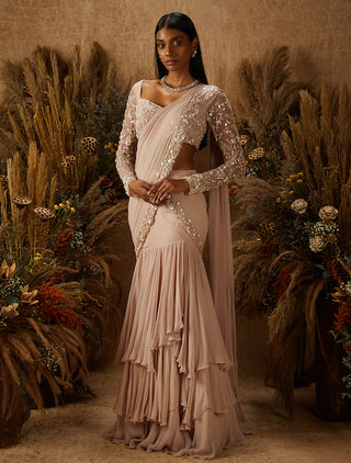 Shloka Khialani-Dusty Pink Embellished Saree Set-INDIASPOPUP.COM