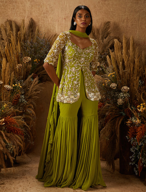 Shloka Khialani | Light Green Mira Embellished Sharara Set | INDIASPOPUP.COM Shloka Khialani | Light Green Mira Embellished Sharara Set | INDIASPOPUP.COM