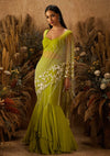Shloka Khialani-Light Green Peri Draped Saree Set-INDIASPOPUP.COM