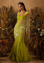 Shloka Khialani-Light Green Peri Draped Saree Set-INDIASPOPUP.COM