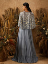 Shloka Khialani-Dusty Blue Bea Tiered Gown With Cape-INDIASPOPUP.COM
