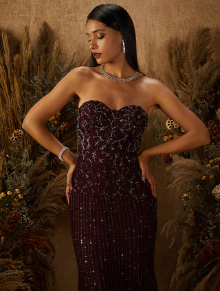 Shloka Khialani-Burgundy Veino Embellished Corset Gown-INDIASPOPUP.COM