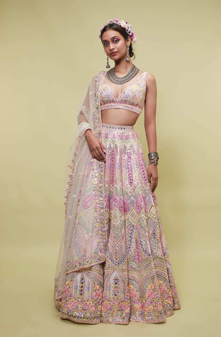 Tamanna Punjabi Kapoor-Peach Mirror Embellished Lehenga Set-INDIASPOPUP.COM