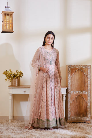 Shyam Narayan Prasad-Old Rose Pink Anarkali Set-INDIASPOPUP.COM