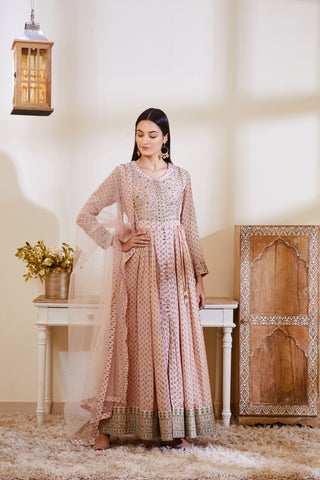 Shyam Narayan Prasad-Old Rose Pink Anarkali Set-INDIASPOPUP.COM