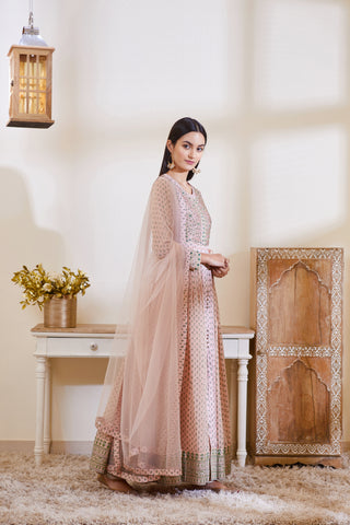 Shyam Narayan Prasad-Old Rose Pink Anarkali Set-INDIASPOPUP.COM