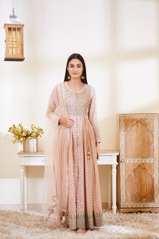 Shyam Narayan Prasad-Old Rose Pink Anarkali Set-INDIASPOPUP.COM