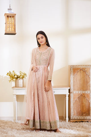 Shyam Narayan Prasad-Old Rose Pink Anarkali Set-INDIASPOPUP.COM