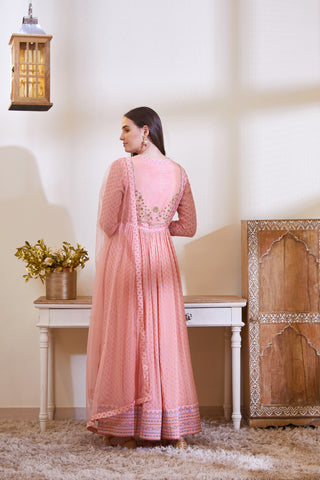 Shyam Narayan Prasad-Peach Embroidered Anarkali Set-INDIASPOPUP.COM