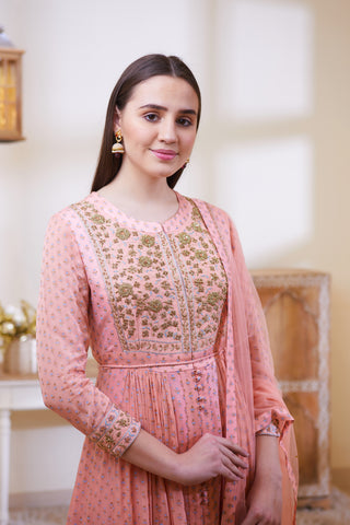 Shyam Narayan Prasad-Peach Embroidered Anarkali Set-INDIASPOPUP.COM