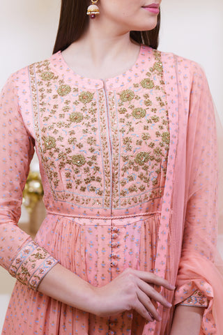 Shyam Narayan Prasad-Peach Embroidered Anarkali Set-INDIASPOPUP.COM