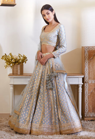 Shyam Narayan Prasad-Smoke Blue Lehenga Set-INDIASPOPUP.COM