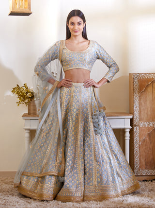 Shyam Narayan Prasad-Smoke Blue Lehenga Set-INDIASPOPUP.COM