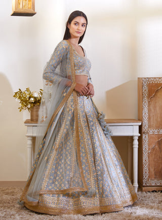 Shyam Narayan Prasad-Smoke Blue Lehenga Set-INDIASPOPUP.COM