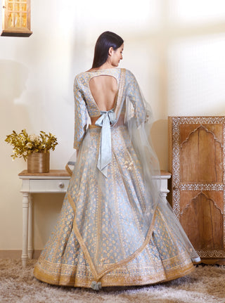 Shyam Narayan Prasad-Smoke Blue Lehenga Set-INDIASPOPUP.COM