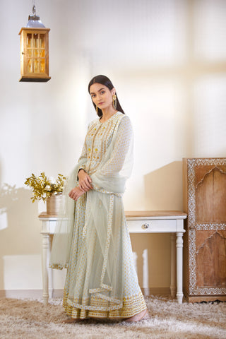 Shyam Narayan Prasad-Sea Green Embroidered Anarkali Set-INDIASPOPUP.COM