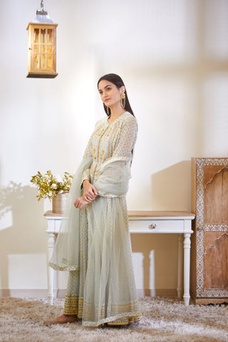 Shyam Narayan Prasad-Sea Green Embroidered Anarkali Set-INDIASPOPUP.COM