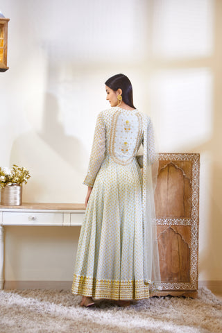 Shyam Narayan Prasad-Sea Green Embroidered Anarkali Set-INDIASPOPUP.COM