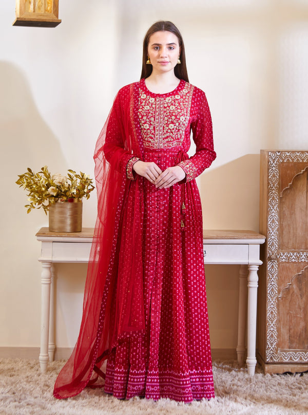 Shyam Narayan Prasad-Maroon Embroidered Anarkali Set-INDIASPOPUP.COM