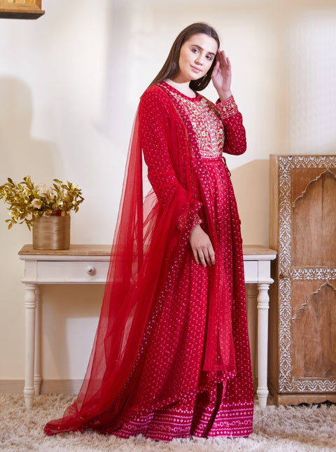 Shyam Narayan Prasad-Maroon Embroidered Anarkali Set-INDIASPOPUP.COM