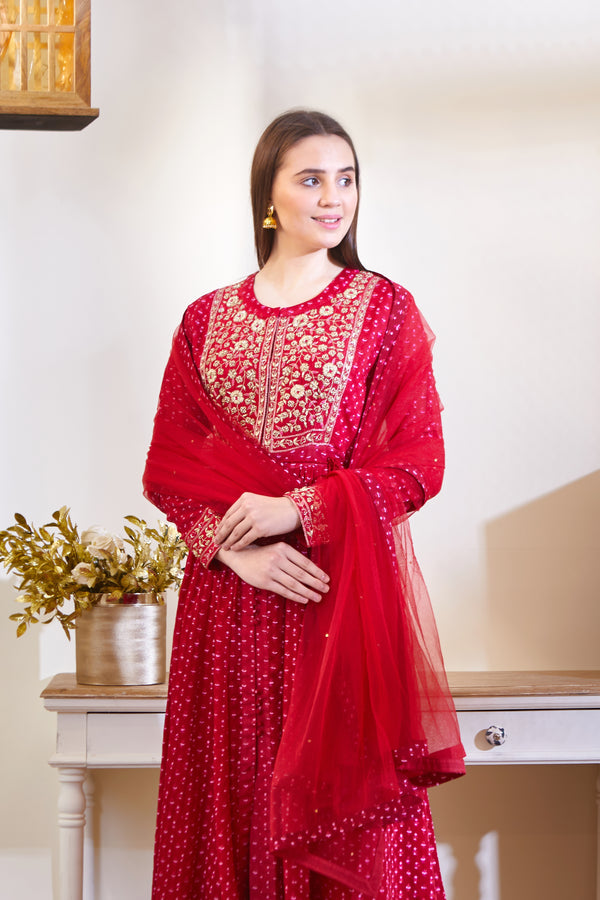 Shyam Narayan Prasad-Maroon Embroidered Anarkali Set-INDIASPOPUP.COM