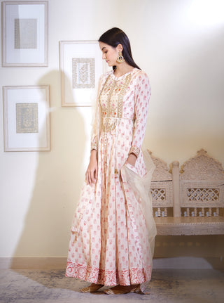 Shyam Narayan Prasad-Off White Embroidered Anarkali Set-INDIASPOPUP.COM