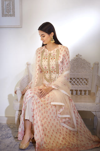 Shyam Narayan Prasad-Off White Embroidered Anarkali Set-INDIASPOPUP.COM