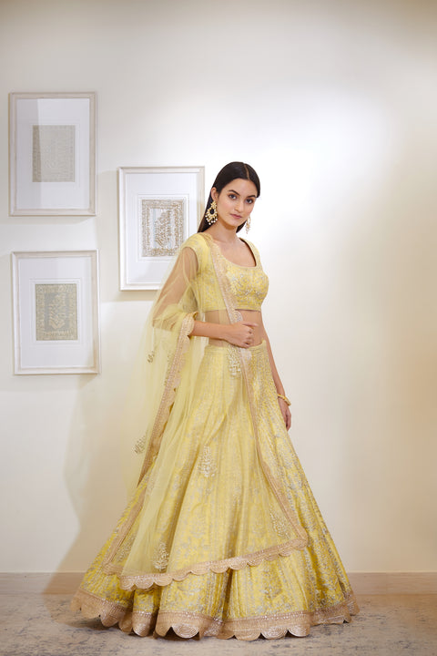 Shyam Narayan Prasad-Light Yellow Embroidered Lehenga Set-INDIASPOPUP.COM