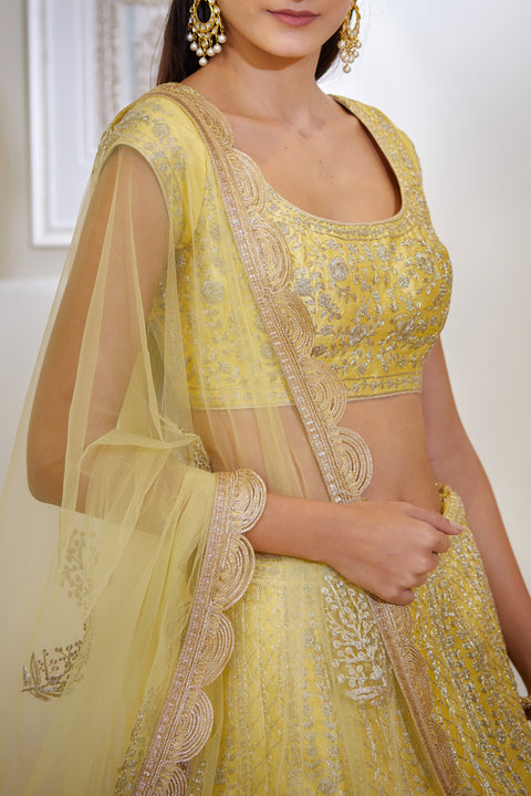 Shyam Narayan Prasad-Light Yellow Embroidered Lehenga Set-INDIASPOPUP.COM