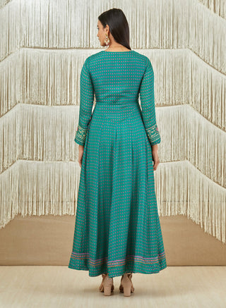 Shyam Narayan Prasad-Teal Pink Embroidered Anarkali Set-INDIASPOPUP.COM