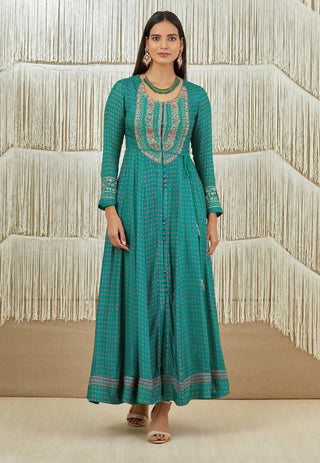 Shyam Narayan Prasad-Teal Pink Embroidered Anarkali Set-INDIASPOPUP.COM