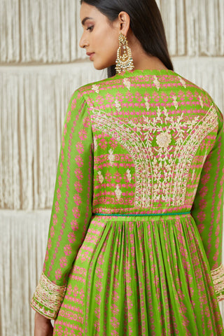 Shyam Narayan Prasad-Green Embroidered Printed Anarkali Set-INDIASPOPUP.COM