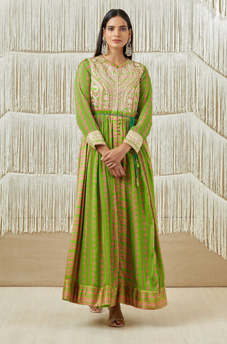 Shyam Narayan Prasad-Green Embroidered Printed Anarkali Set-INDIASPOPUP.COM