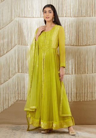 Shyam Narayan Prasad-Bright Green Embroidered Anarkali Set-INDIASPOPUP.COM